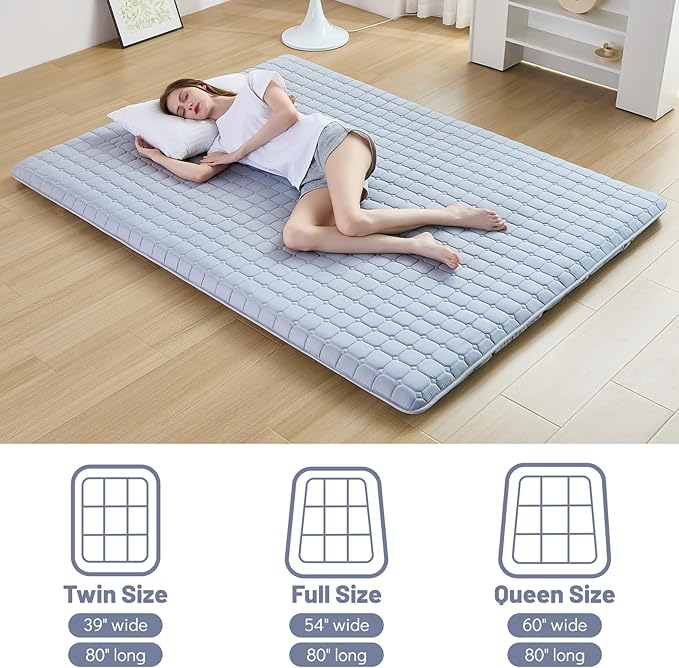 Japanese Floor Mattress Twin, Anti-Slip Japanese Futon Foldable Tatami Mat for Guests, Grey - Bloomnest