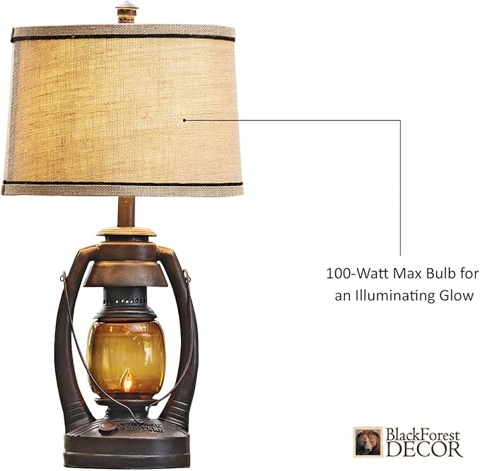 BLACK FOREST DECOR Vintage Lantern Table Lamp - Rustic Cabin Decor for Living Room, Nightstand, Desk - 25.5" x 13" - Bloomnest