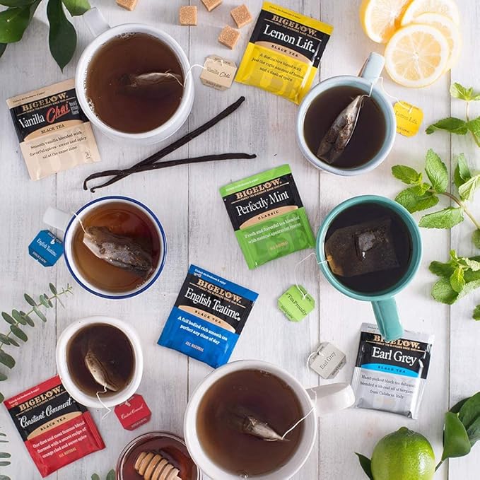 Tea Bags Assortment Variety Sampler Pack - 48 Count - Green, Black, Herbal, English, Chai Tea Breakfast - Bloomnest