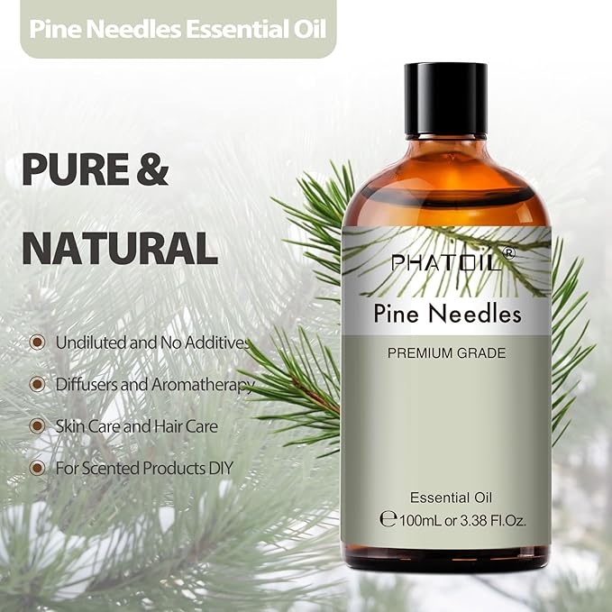 PHATOIL Natural Pine Needle Essential Oil - Pure Aromatherapy Oil for Home Freshening, Skin & Hair Care, DIY Candle, Soap Making 3.38Fl Oz - Bloomnest