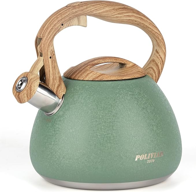 POLIVIAR Tea Kettle, 2.7 Quart Stovetop Tea Kettle, Audible Whistling Teapot with Crackle Finish, Food Grade Stainless Steel for Anti-Rust, Anti Hot Handle, Suitable for All Heat Sources (JX2023-LRG) - Bloomnest