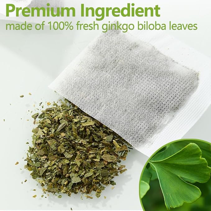Premium 40 Ginkgo Biloba Tea Bags, Made with 100% Natural Ginkgo Biloba Leaves, No Additives & Caffeine Free. - Bloomnest
