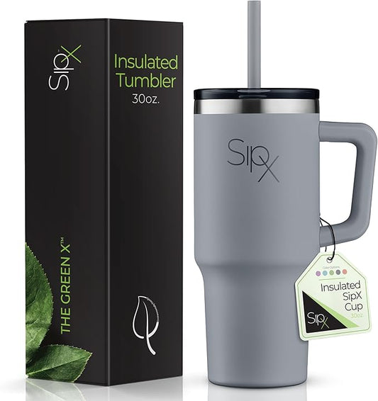 SIPX™ Insulated Tumbler With Lid And Straw, 30oz. Tumbler With Handle Keeps Cold 12 Hours, Water Bottle Thermos With Lid, BPA-Free Reusable Insulated Coffee Tumblers, Travel Mug Great For Beach Party - Bloomnest