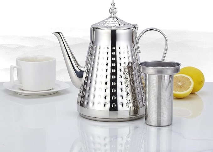 SANQIAHOME 1.8L(60oz) Stainless Steel Hammer Patterned Teapot With Removeable Infuser,Loose leaf cover,Silver - Bloomnest