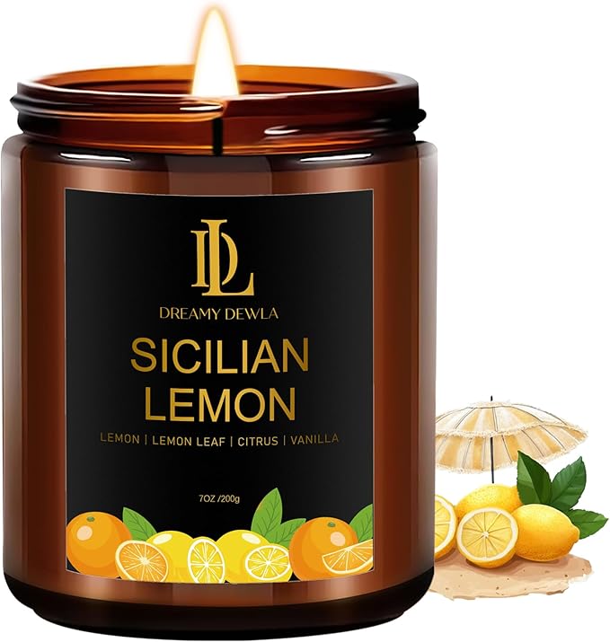 Sicilian Lemon Candles, 7oz Sicilian Lemon Scented Candle, Natural Soy Candles for Home Scented, Long Lasting with 50 Hour Burn Time, Gifts for Men Women - Bloomnest