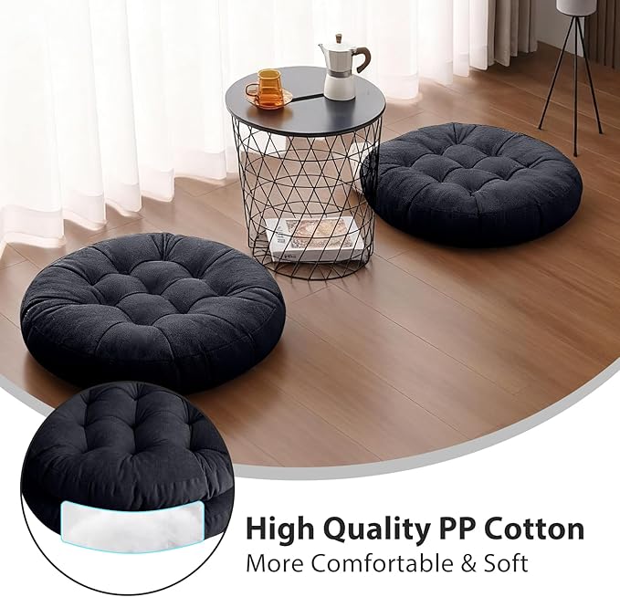 Tiita Seat Cushion Round, Hanging Chair Cushions, Floor Cushion 22 Inch Set of 2, Throw Pillows Indoor/Outdoor (Black, 22 x 22 x 4 Inches)