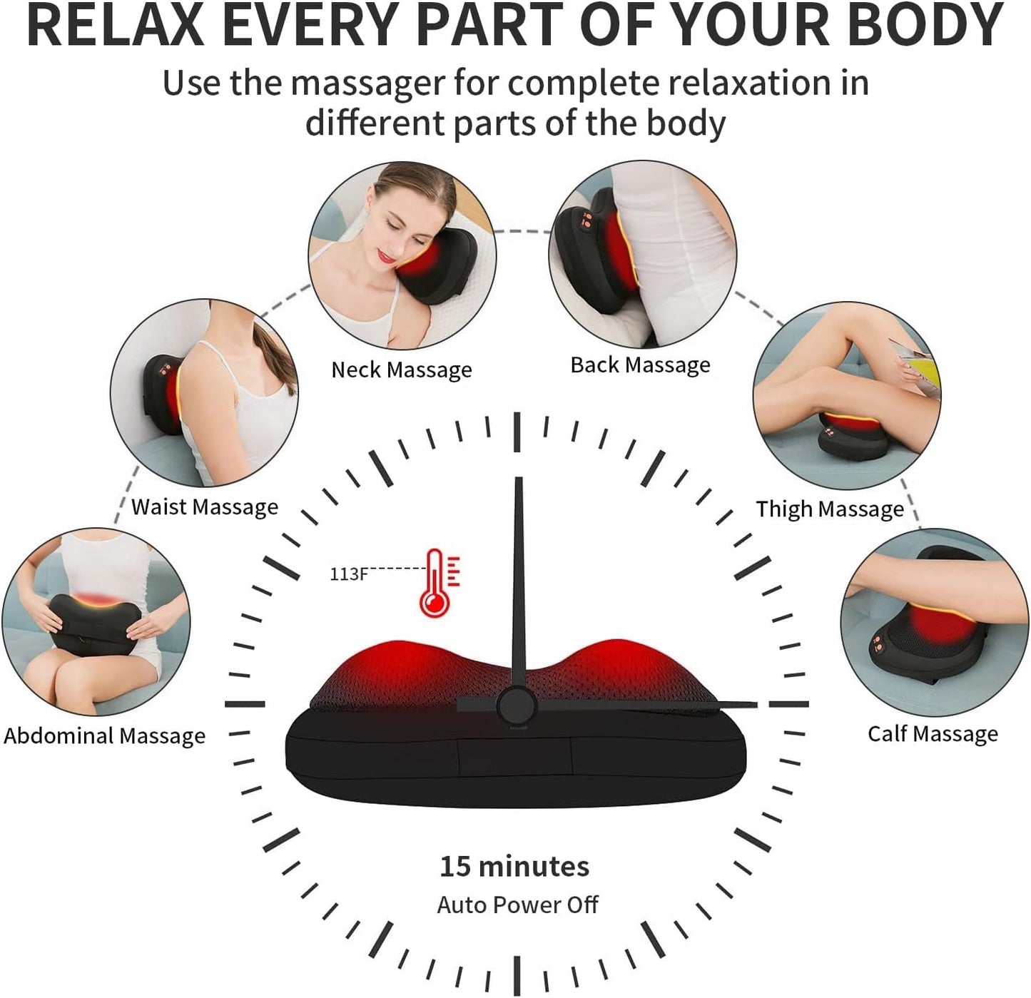 Back Massager, Shiatsu Neck Massager with Heat, Electric Back Massager for Shoulder, Back, Leg, Deep Tissue Kneading Massage to Relief Muscles, Massage Pillow for Mom/Dad/Women/Men