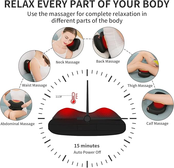 Back Massager, Shiatsu Neck Massager with Heat, Electric Back Massager for Shoulder, Back, Leg, Deep Tissue Kneading Massage to Relief Muscles, Massage Pillow for Mom/Dad/Women/Men - Bloomnest
