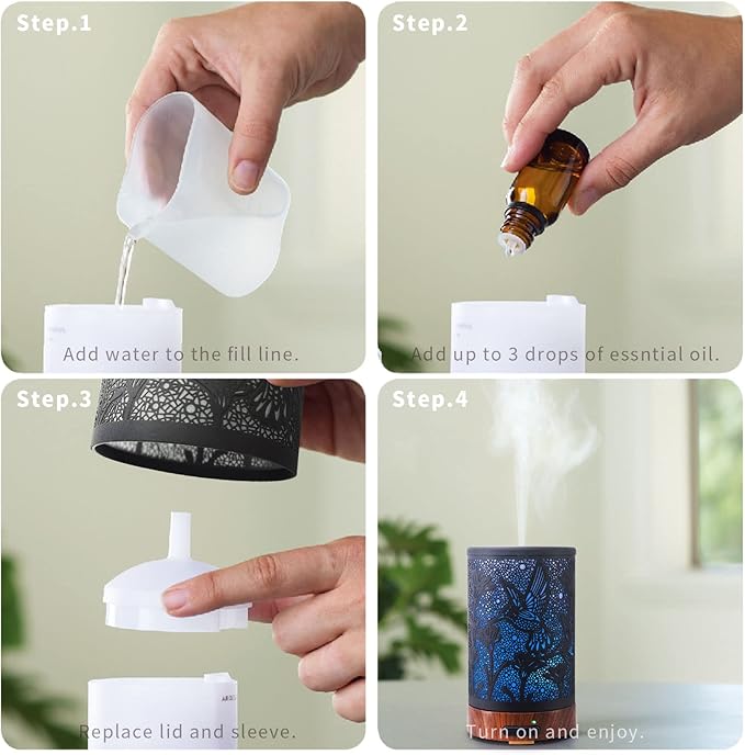 Essential Oil Diffuser - Multifunction Aromatherapy Diffuser 7 LED Color Changing Light 150ML Metal Diffuser Easy to Clean Suitable for Home,Office (Hummingbird) - Bloomnest