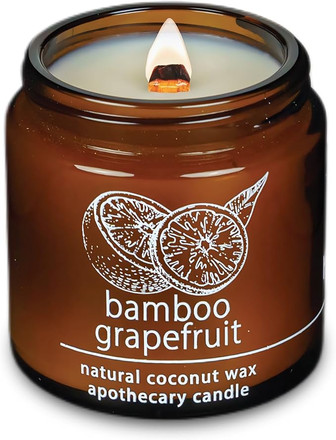 Hemlock Park Crackling Wood Wick Candle Handcrafted with Natural Coconut Wax (Small 4 oz, Bamboo Grapefruit) - Bloomnest