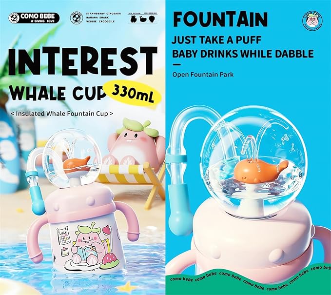 Stainless Steel Whale Fountain Tumbler with Handle 2025 Drinking Cup with Whale Squirt Insulated Travel Tumblers Kids Weighted Sippy Cup No Spill Cute Water Bottle with Lids and Straws Leak Proof (B2) - Bloomnest
