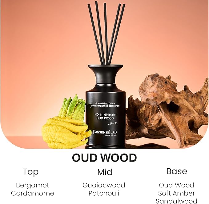 M&SENSE Reed Diffuser Set, 10.14 oz Non Toxic Reed Diffuser Oud Wood Scented Home Fragrance Aromatherapy Diffuser for Bedroom Bathroom Office Home Decor Housewarming Gift