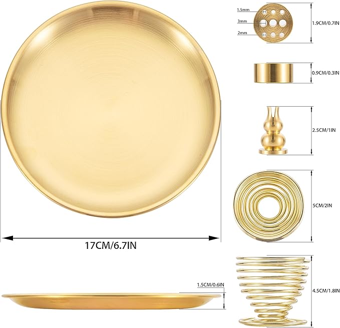 OSOPOLA 4 in 1 Incense Burner - 6.7 Inch Brass Gourd-Shaped Incense Holder for Sticks/Cones/Coils - Metal Ash Catcher for Meditation/Yoga/Home Decor ZX11 - Bloomnest