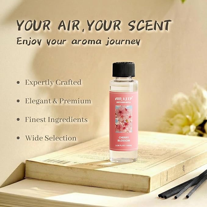 Airkeep Reed Diffuser Oil Refill/Cherry Blossom/3.38 oz/1 Pack/Air Freshener & Aromatherapy Essential Oil Blend for Home Fragrance – Scented Refill Oil for Bathroom, Bedroom & Home Decor - Bloomnest