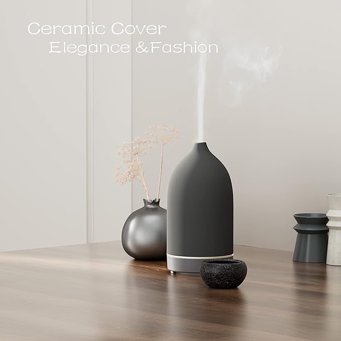 Aromatherapy Essential Oil Diffuser,9 Colors Mood Light,4 Timer Stone Diffuser Living Room(Grey) - Bloomnest