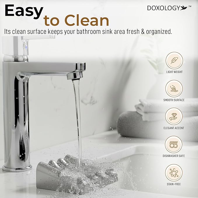 DOXOLOGY Gray Marble Soap Dish Bathroom Organizer - Resin Soap Dish with Rectangular Design 3.7" L x 2.8" W - Self Draining Soap Dishes Keeps Countertop Neat - Marble Look Soap Tray for Sink - Bloomnest
