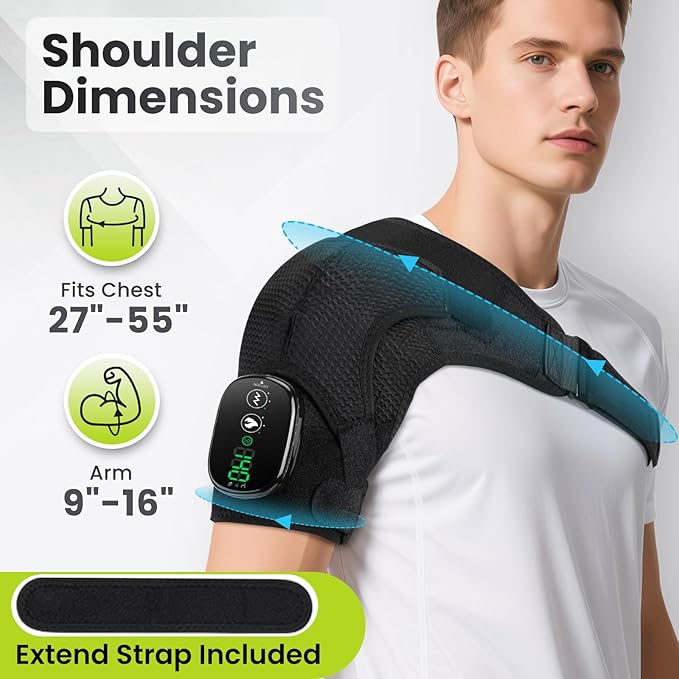 Cordless Shoulder Heating Pad with Vibration for Rotator Cuff Pain Relief, Heated Shoulder Massage Pad, Rotator Cuff Support Brace with 3 Heating Levels &3 Vibration (Black) - Bloomnest