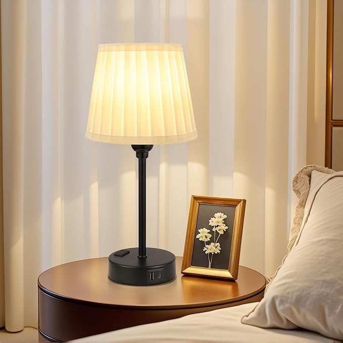 Acaxin White Bedside Lamps for bedrooms Set of 2 - White Pleated Lamp Shade with USB Charging Ports, Touch Lamps for Nighstand, Night Stand Lamp for Dorm/Office/Living Room/Class Room - Bloomnest