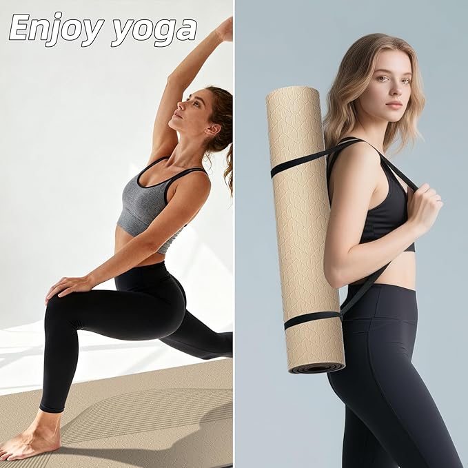 Large Yoga Mat 75"x 40"x10mm (2/5 inch) – Extra Thick & Wide, TPE Fitness Mat, Printed Non-Slip Exercise Mat with Carrying Strap for Men & Women, Pilates, Stretching, Fitness & Workout - Bloomnest
