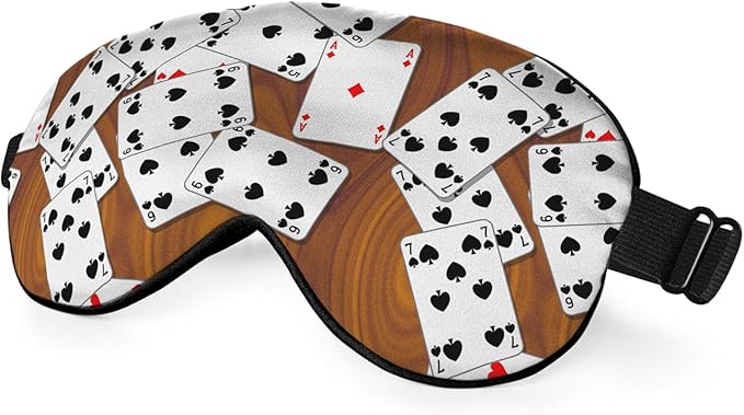 Playing Cards Silk Eye Mask Sleep Mask Funny Poker Wooden Table Rectangle Eye Mask with Adjustable Strap Lightweight for Women Work Travel Night Sleep - Bloomnest