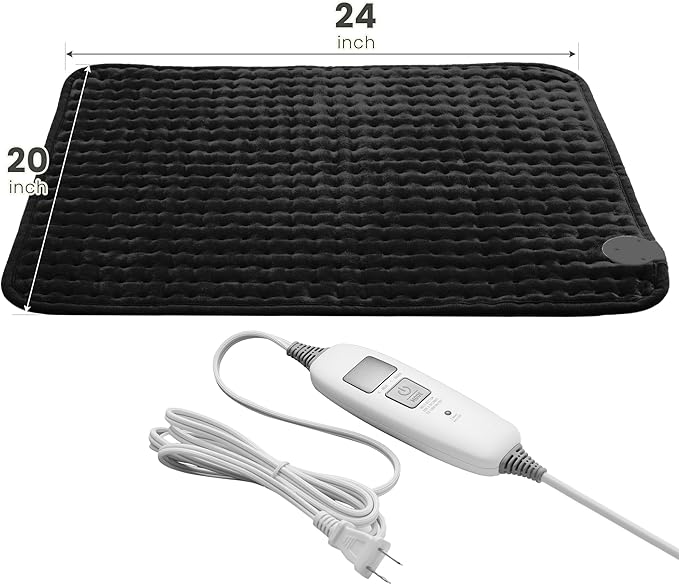 Electric Heating Pad for Back Pain Relief & Cramps - 6 Heat Settings,Auto Shut Off,Moist Heat Options,Portable Heated Pads for Neck/Shoulder Machine Washable Gift for Men Women,Black,20"x24" - Bloomnest