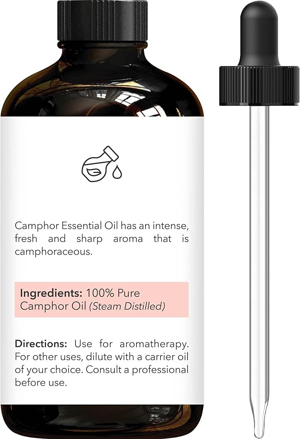 Brooklyn Botany Camphor Essential Oil - Huge 4 Fl Oz - 100% Pure and Natural - Premium Grade with Dropper - for Aromatherapy and Diffuser - Bloomnest