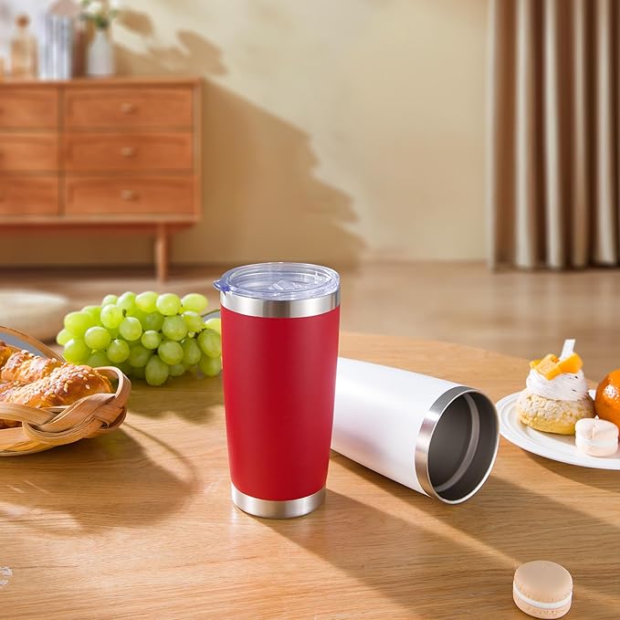 20 oz Tumblers Bulk Stainless Steel Tumbler with Lid Double Wall Vacuum Insulated Coffee Mug 20oz Powder Coated Cup for Hot and Cold Drinks, Red, 6 pack - Bloomnest