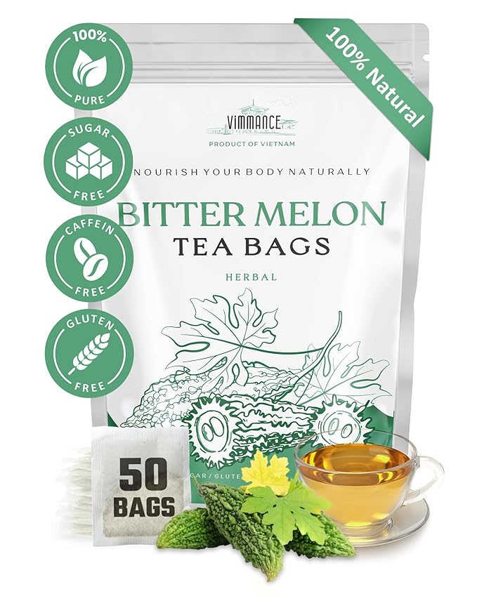 VIMMANCE Bitter Melon Dried Sliced Tea Bags, 50 counts, Dry Mellon Amargo, Vietnamese Herbal Tea, Momordica Charantia, 100% Natural Bittermelon, Decaf, Sugar Free, Balance Taste - Bloomnest