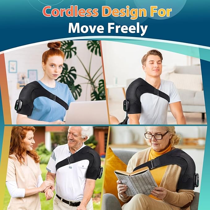 Cordless Shoulder Heating Pad with Massage, Shoulder Massager for Pain Relief, Heated Shoulder Wrap, 3 Heat & 3 Massage Modes, Rotator Cuff Shoulder Brace - Bloomnest