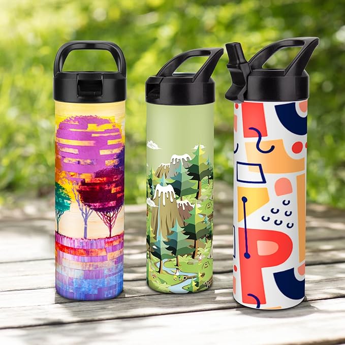 8 Pack 20oz Sublimation Tumbler Set Triple-Insulated Stainless Steel Sports Water Bottle with Straw Lid Blank Sublimation Cup with DIY Stickers, Shrink Wrap, Rubber Base, Heat Tape for Heat Transfer - Bloomnest