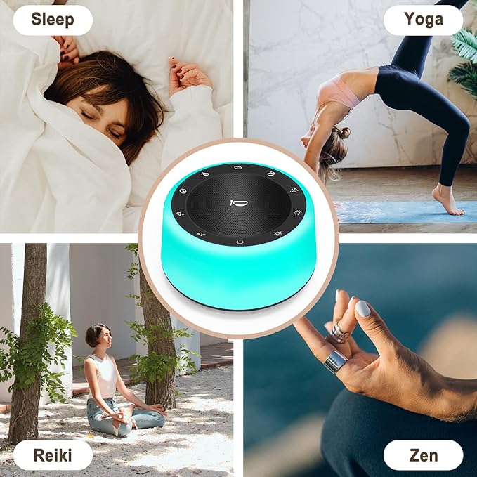 Kipcush Tibetan Singing Bowls Sound Machine - 11 Different Sized Sound Bowls with Night Light for Yoga, Meditation, Mindfulness, Healing, Chakra Healing and Stress Relief, Timer, Plug in (Black) - Bloomnest