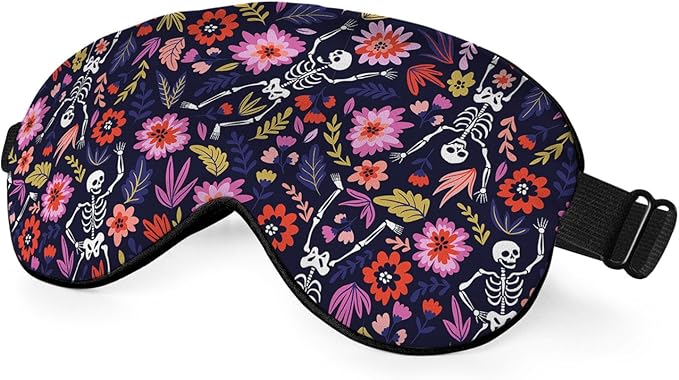 Dancing Skeletons Eye Mask Sleeping Mask Garden Flower Leaves Dead Halloween Sleep Masks Silky Soft Eye Cover for Women Men Shading Blindfold for Air Travel Sleeping - Bloomnest