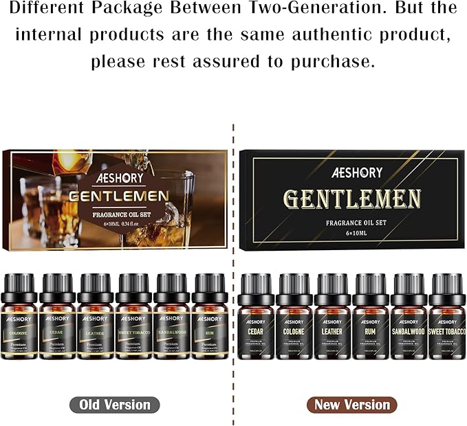 Gentlemen's Essential Oils Set - 6x10ML Mens Fragrance Oil for Candle Making, Diffuser - Sandalwood, Cedar, Leather, Sweet Tobacco, Bay Rum, Cologne Aromatherapy Oils for Men - Bloomnest