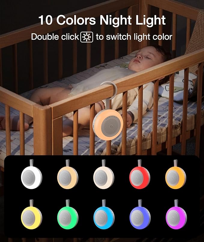 Portable Sound Machine for Baby,LEICEX White Noise Machine,33 Soothing Sound 10 Colors Night Light Sleep Machine for Baby Kids,Timer and Memory, Travel Sound Machine for Sleep Office Privacy Travel - Bloomnest