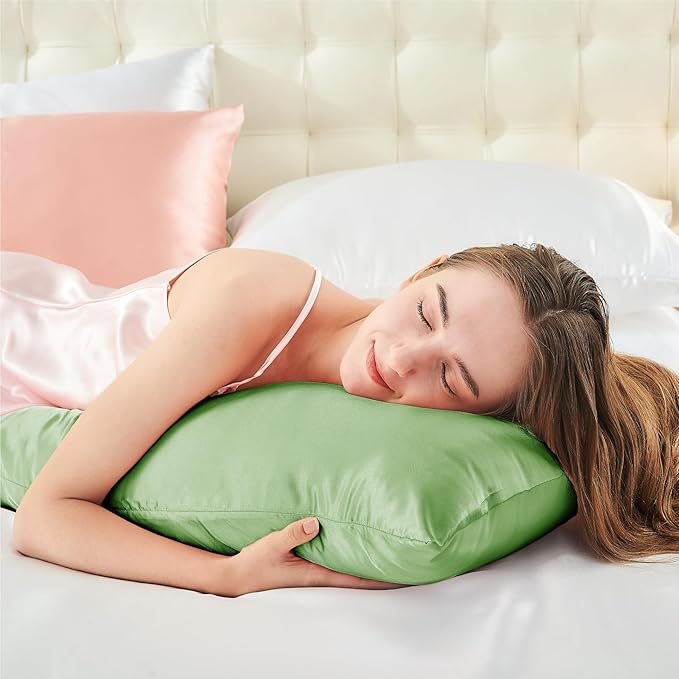 BEDELITE Satin Body Pillow Cover 2 Pack, Super Soft and Cooling Body Pillow Pillowcase for Hair and Skin, Breathable Silky Full Long Pillowcase Cover(20"x54", Sage Green) - Bloomnest