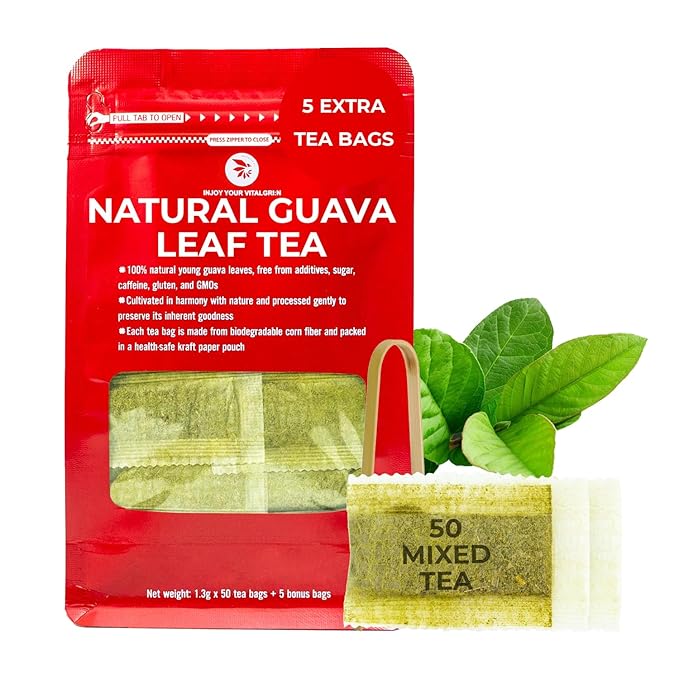 Guava Leaf Tea Bags - 55 Count (+5 Tea Bags) - 4.06 oz with Bamboo Tong, Handpicked & No Sugar Added, No Caffeine, Re-Steep Herbal Tea, Relax Refreshing Hojas De Guayabav - Bloomnest