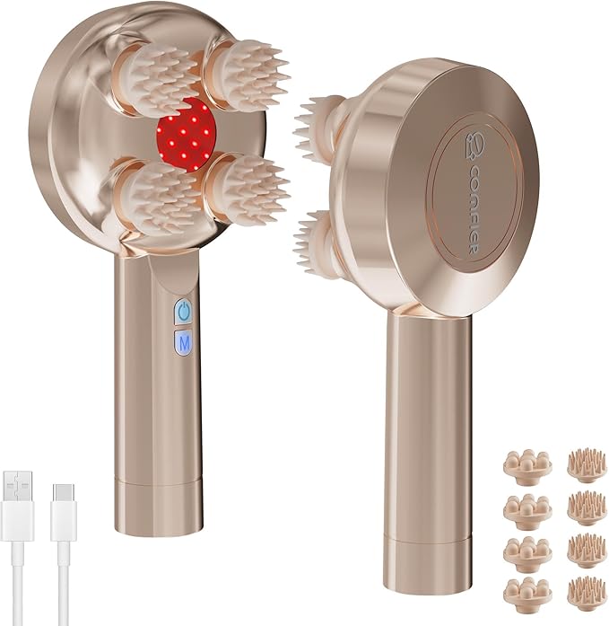 COMFIER Handheld Scalp Massager Hair Growth,Cordless Hair Head Massager with 3 Modes & 8 Silicone Claws,IPX7 Waterproof Body Massager for Stress Relax,Pet Massage,Head Scratcher,Gifts Men,Women(Gold) COMFIER