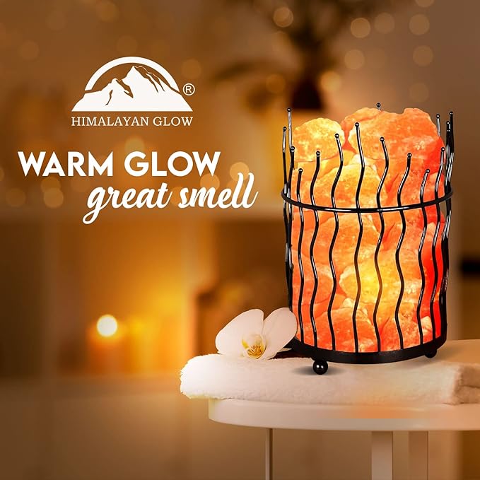 Himalayan Glow Pillar style Salt Basket Lamp with salt chunks, Himalayan Salt lamp with Touch Dimmer Control, Amber Glow, Idle for Home, Offices, and Dorm Decor - Bloomnest