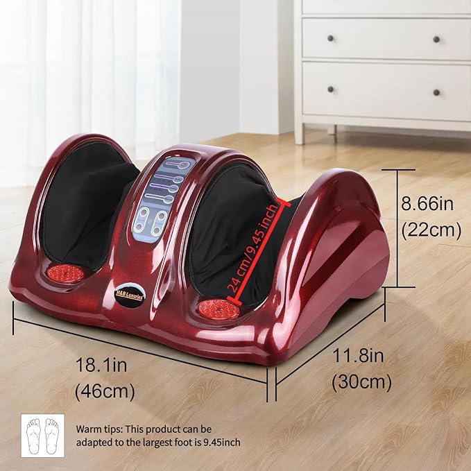 H&B Luxuries Shiatsu Foot Massager Machine with Remote Controller, Kneading and Rolling Home Massagers for Feet, Ankle, Calf, Leg, Ideally for Men, Women, Father, Mom Parents and The Elderly, Red