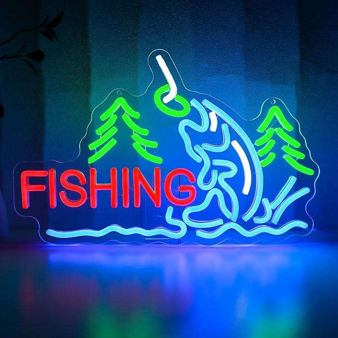 Fishing Neon Sign for Wall Decor, Fish Led Signs for Room, USB Dimmable Neon Lights for Fishing Gear Store Man Cave Bedroom Living Room Game Room Man Cave Party Business Yacht Sign - Bloomnest