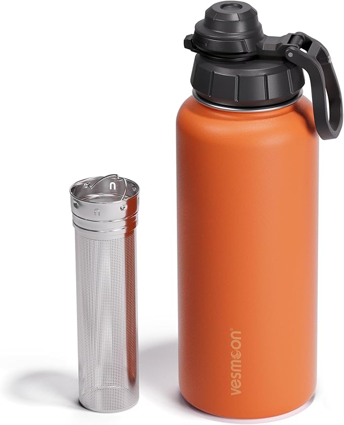 Vesmoon Vessence Tea Infuser Bottle - 32 Oz Insulated Loose Leaf & Fruit Infuser Bottle | Leak Proof with FlowSip Lid