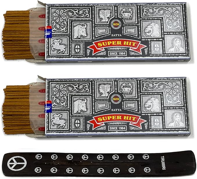TRUMIRI Incense Stick Holder Bundle with Satya Super Hit 100g Incense Sticks - Pack of 2 (Approx 200 Sticks) - Bloomnest