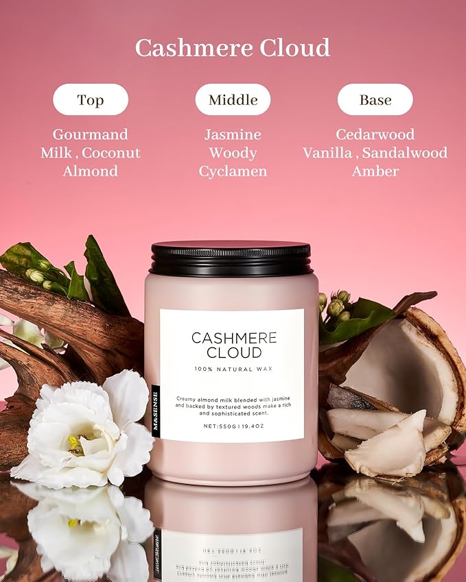 M&SENSE Warm Cashmere Scented Candles, 19.4oz 110 Hour Long Lasting 2 Wick Organic Natural Soy Wax in Glass Jar Candle for Bedroom Kitchen Home Decor, Housewarming Gifts for Family Friends - Bloomnest