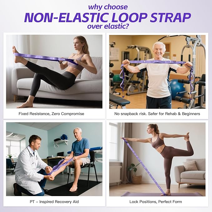 ROSAPOAR Stretching Strap with Loops - Non Elastic Yoga Straps for Physical Therapy, Durable Stretch Bands for Exercise, Flexibility Training, Hamstring & Leg Stretcher, Yoga/Pilates/Gymnastics - Bloomnest