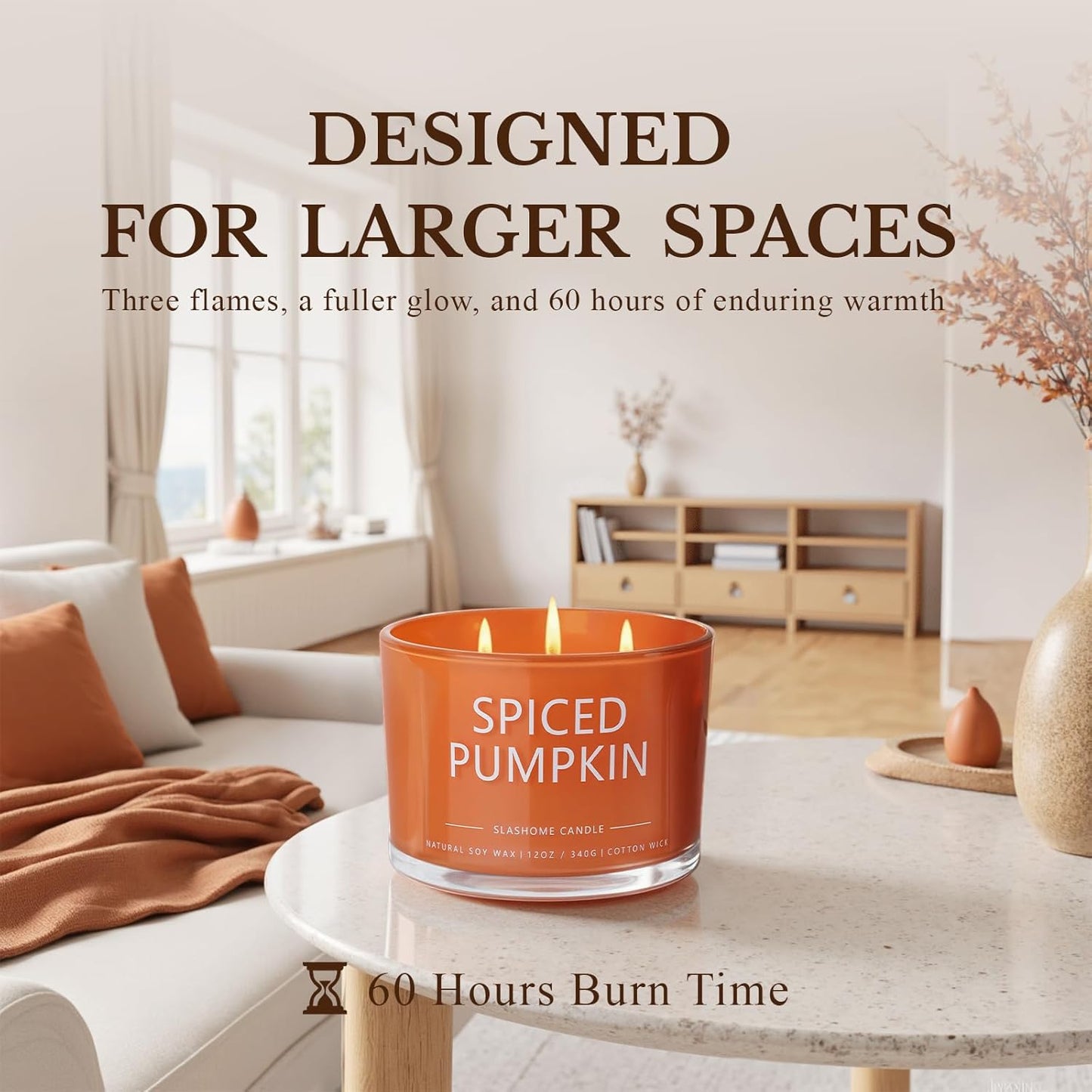 Pumpkin Spice Fall Candle, Large 3 Wick 12oz Luxury Candle, Elegant Autumn Gift for Women & Men, 60+ Hour Burn Time & Non-Toxic, Cozy Fall & Halloween Home Decor