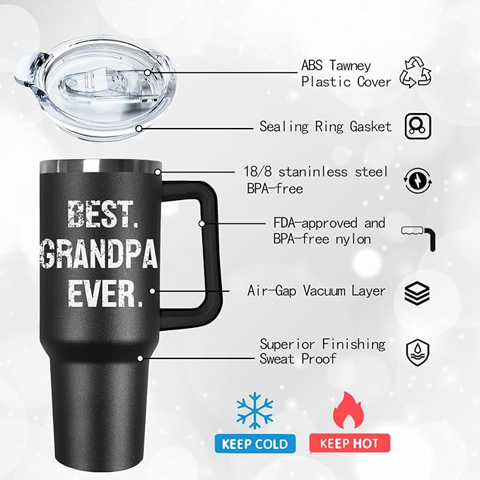 Ceovfoi 40 oz Grandpa Tumbler with Handle Lid and Straw,Black Grandpa Stainless Steel Cups Mug water Botter,Fathers Day Gift For Grandpa From Grandson,Granddaughter - Bloomnest