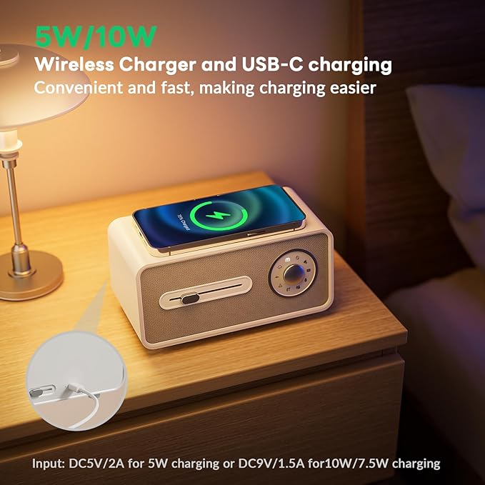 White Noise Sound Machine for Sleeping,9 Natural and Soothing Sounds,Wireless Charger,Music Play for Bedroom and Outdoor,White Noise Sound Machine for Baby,Kids,Adults