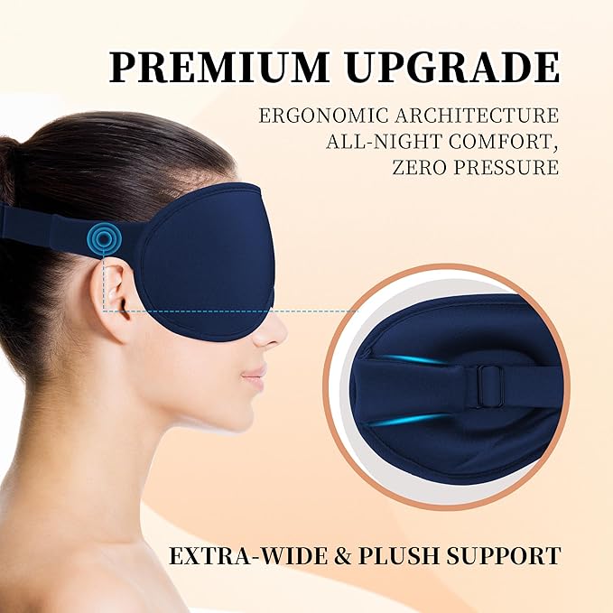 3D Sleep Mask for Men&Women, 2 Pack Contour Eye Masks for Sleep, Side Sleeping Mask for Men&Women, Blackout Eye Mask for Sleeping Eye Mask, Airplane Travel Essentials, Meditation Black & Dark-Blue - Bloomnest