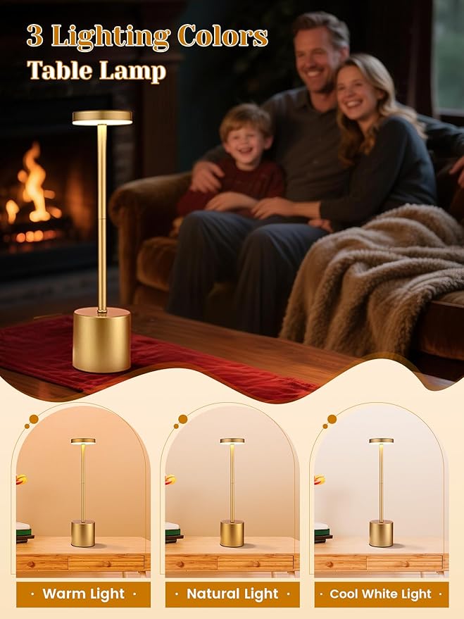 Rechargeable Lamps Cordless Lamps Set of 2,6000mAh Battery Lights,Dimmable+3 Colors Rechargeable Table Lamp,Portable Wireless Small Table Lamp for Bedroom/Kitchen/Bathroom/Dining/Bar/Outdoor [Adapter] - Bloomnest