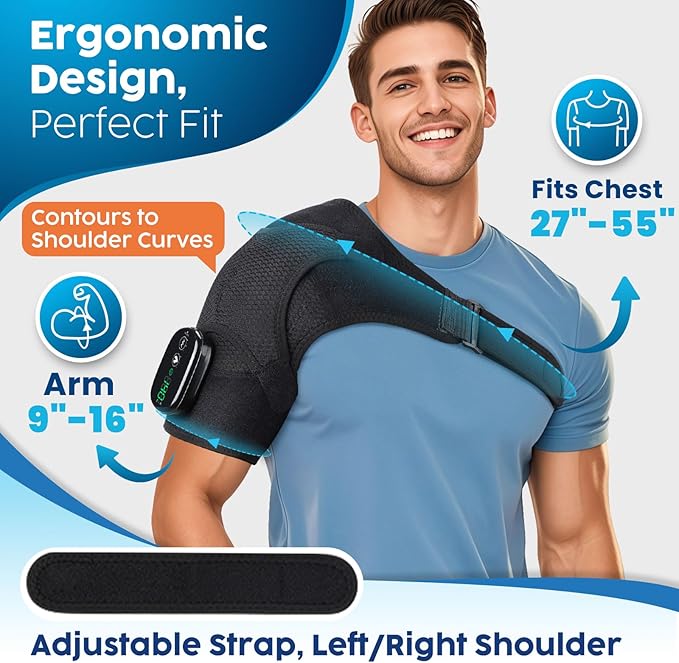 Cordless Shoulder Heating Pad with Massage, Heated Shoulder Wrap with Massage for Rotator Cuff Shoulder Brace, Shoulder Massager for Pain Relief Deep Tissue, Black - Bloomnest